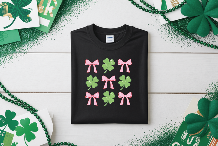 "Pink Bows & Clovers" St. Patrick's Day Shirt