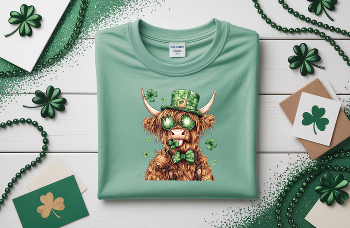 Festive Highland Cow St. Patrick's Day Shirt