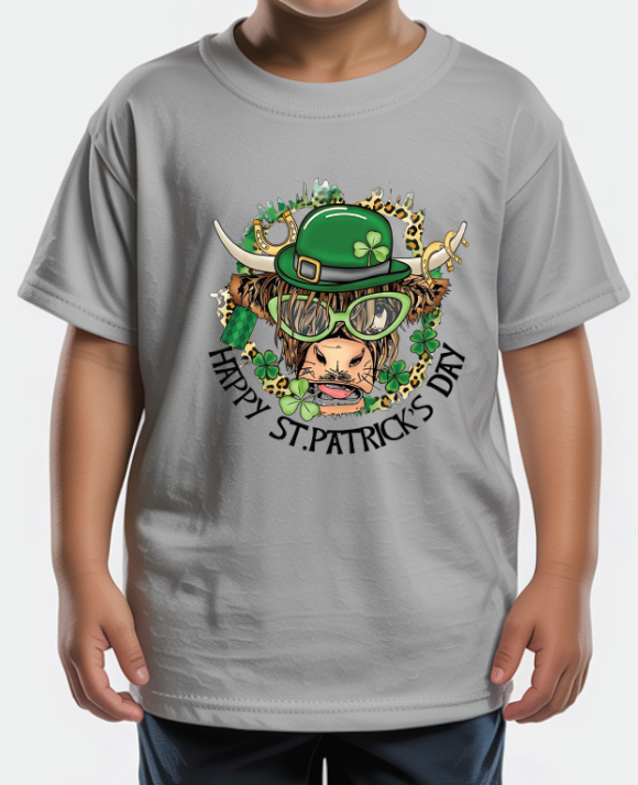 "Happy St. Patrick's Day" Highland Cow