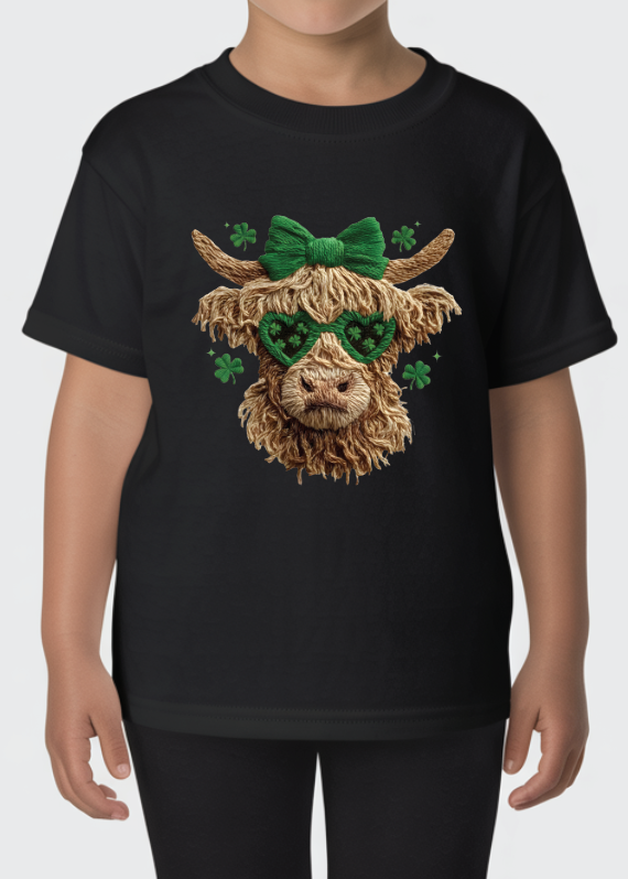 Faux Embroidery Highland Cow St. Patrick's Day Shirt