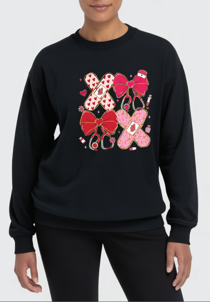 Valentine's Nurse Bows-Bandaids Sweatshirt